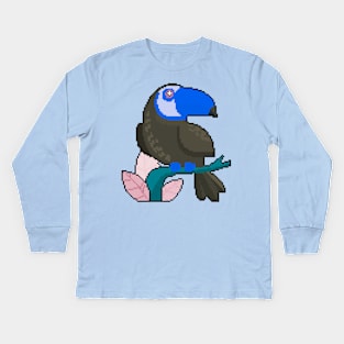 Plumage: Pixel Art Exquisite Bird Design for Fashionable Attire Kids Long Sleeve T-Shirt